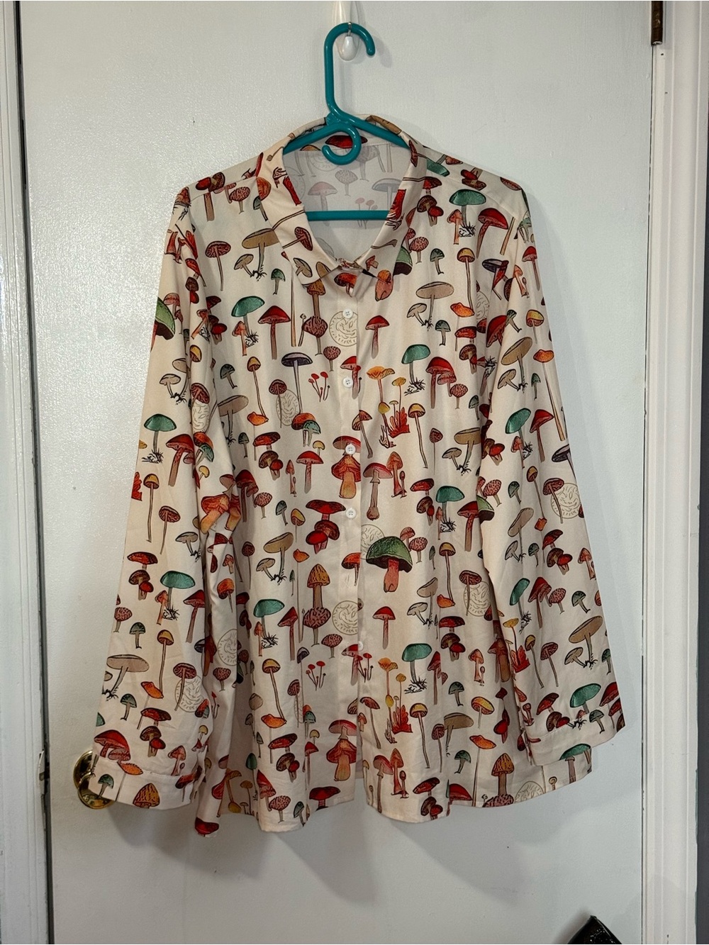 Mushroom Print Button-Up Shirt - Cream/Multicolor - Picture 2 of 8